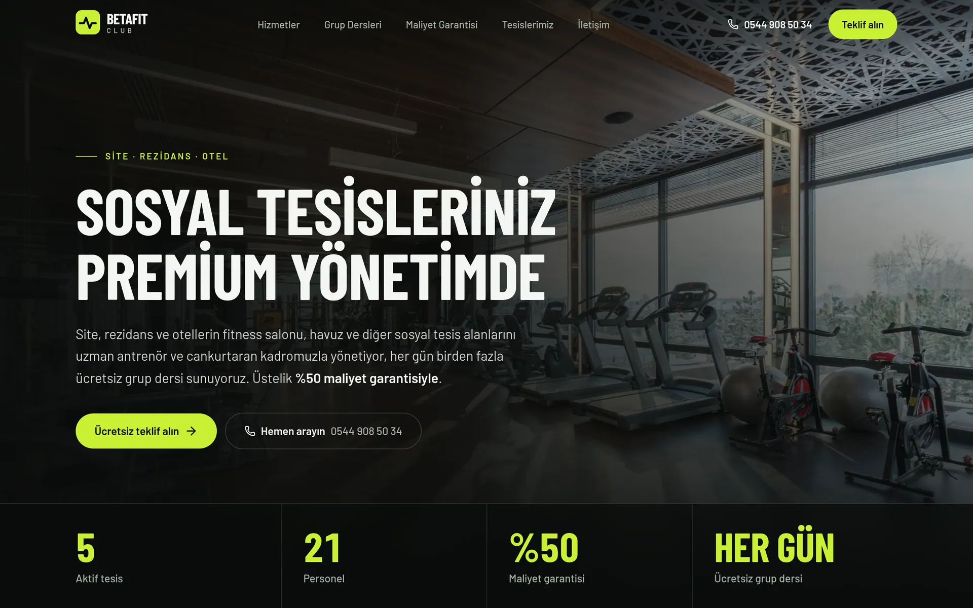 BetaFit Club web sitesi, ana sayfa ekran görüntüsü