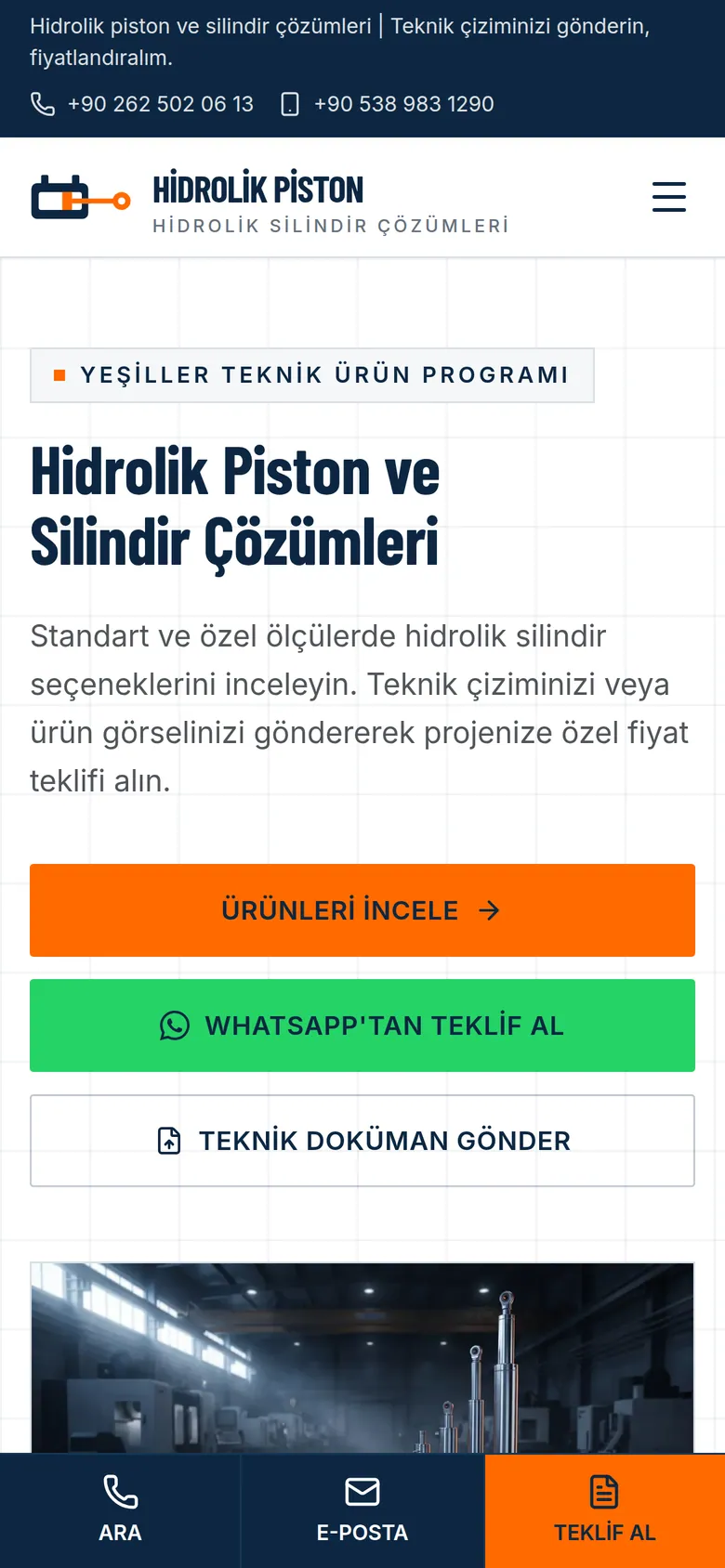 Hidrolik Piston mobil görünüm ekran görüntüsü