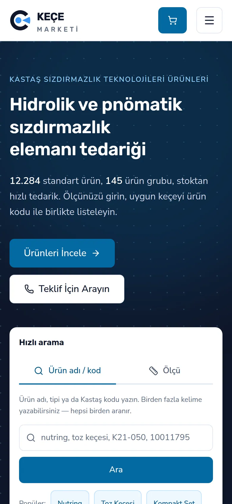 Keçe Marketi mobil görünüm ekran görüntüsü