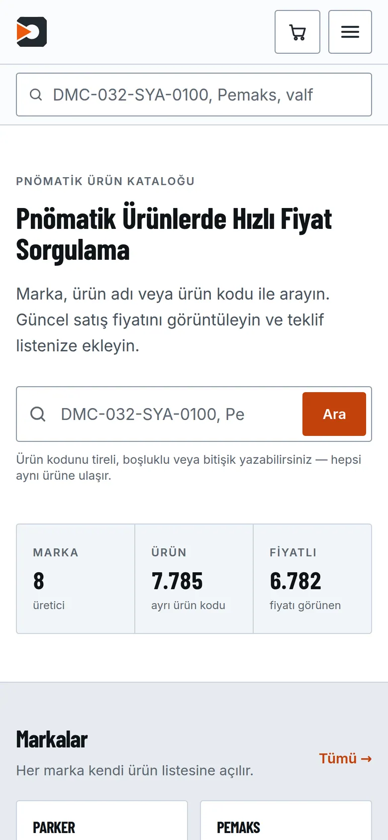 Pnömatik Marketi mobil görünüm ekran görüntüsü
